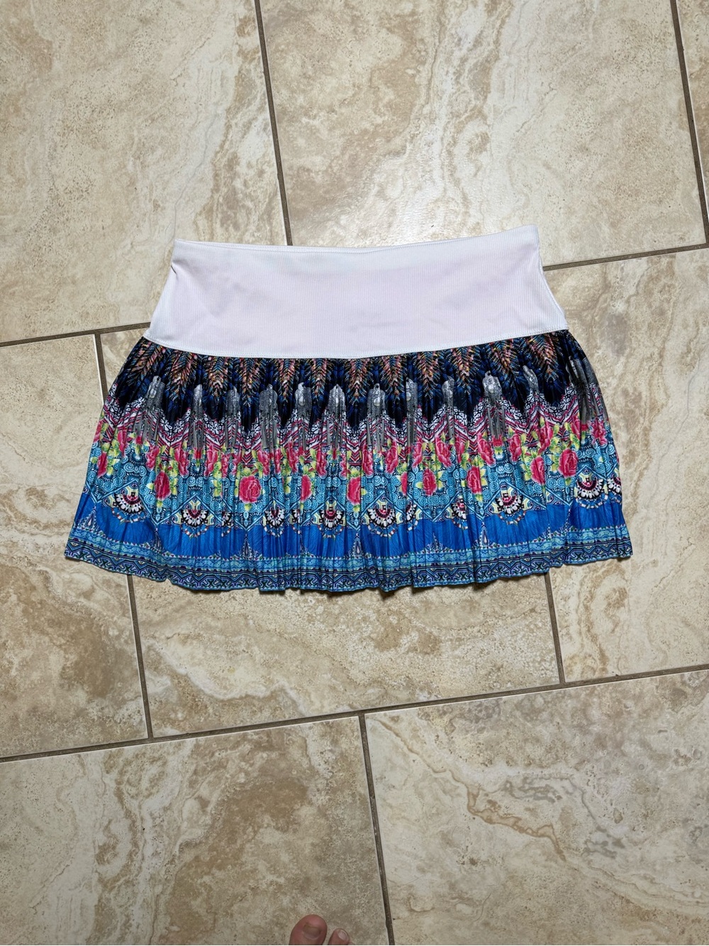 Lucky in Love White-Waistband tennis Skort with Blue and Pink Print